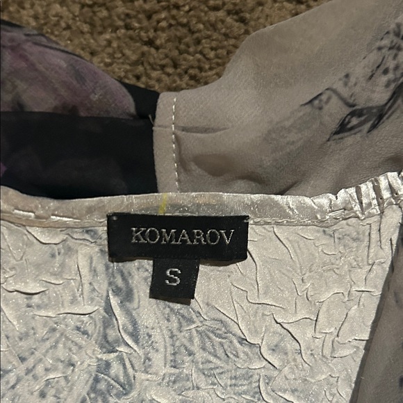 Komarov Silver-Gray Velvet Midi Dress with Pink Floral Accents - Picture 3 of 5